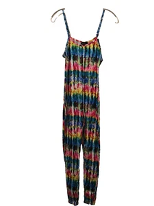 New Love Stretch Multicolored Adjustable Spaghetti Strap Jumpsuit Juniors Size L - Picture 1 of 9