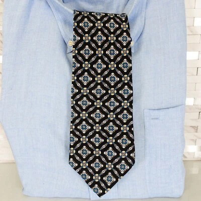 Corbata para el cuello para hombre traje negro gris foulard medallón repetición oscuro AMPLIO HENRY GRETHEL Foto 1 de 4