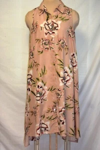 Mlle Gabrielle Pink Hawaiian Print Button Down Swing Dress Tunic Top-0X-1X-Lk Nu - Picture 1 of 9