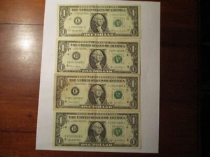 4 Circulated $1 FRN Notes FANCY Serial Numbers 4&5 of a Kind - Picture 1 of 6