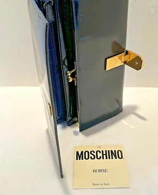 Nueva Cartera Moschino Larga Vintage Charol Negra Foto 1 de 4