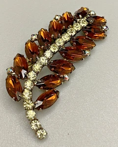 Große Vintage Bernstein Aurora Borealis Strass silberfarbene Anstecknadel Brosche - Bild 1 von 6