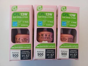 3 Greenlite CFL Soft White Light Bulb 13-Watt 60-W replacement 2700k Pink Base - Picture 1 of 3