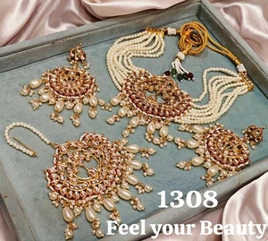 Conjunto de joyas Kundan perlas paquistaníes collar pelo largo rani chapado en oro - Imagen 1 de 4