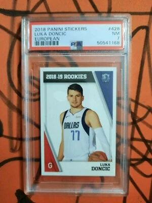 Luka Dončić panini stickers 2018-19 rookie sticker #428 european PSA 7 NM POP 7 - Image 1 of 2