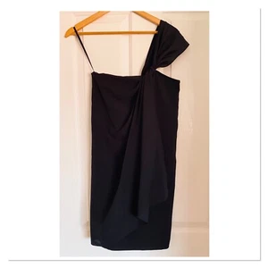 NWOT Wayne Cooper Black Drapey Grecian Style One Shoulder Party Dress 8 - Picture 1 of 3