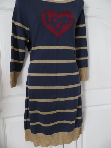 Abito Moschino in maglia a righe blu navy e oro