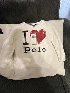 Polo Ralph Lauren I Love Polo Girls Crewneck Sweatshirt New Size 5 White - Picture 1 of 3