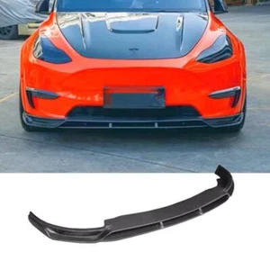 For Tesla Model Y 2019-2024 Real Carbon Fiber Front Bumper Lip Spoiler Splitter - Picture 1 of 6