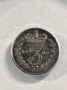 1880 Great Britain Silver 3 Pence Graded XF 40 Details Cleaned by ANACS - Picture 1 of 4