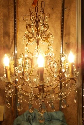 DE COLECCIÓN ITALIANO TOLE CRISTAL PRISMAS CHADELIER 6 BRAZOS S ELÉCTRICO DORADO Foto 1 de 4