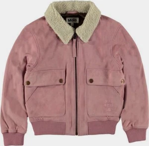 $290 Molo Kids Girls Pink Hester Suede Leather Bomber Jacket Coat Size 116/6 - Picture 1 of 5