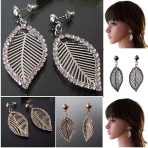 Ohrringe Blatt Anhänger 3,5cm Silber Rosé Strass Damen Schmuck Ohrstecker VO25 - Bild 1 von 14