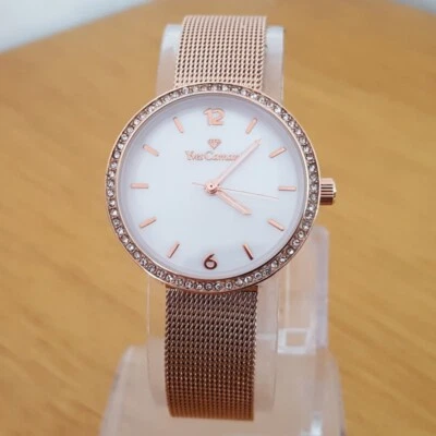 Reloj pulsera de malla de oro rosa para dama Yves Camani esfera de perlas ofelia YC1085-B Foto 1 de 4