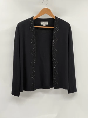 St. John Evening By Marie Gray Cardigan Sweater Women Size 14 Black Rhinestones - Image 1 of 4
