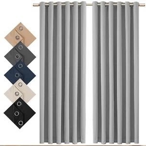 Thick Thermal Blackout Curtains Eyelet Ring Top Ready Made Pair Curtain Panel - Picture 1 of 53