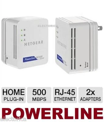 2 X HOMEPLUG NETGEAR 500 Mbps POWERLINE ADAPTER ETHERNET KIT PS4 IPTV wifi PS5 - Image 1 of 4
