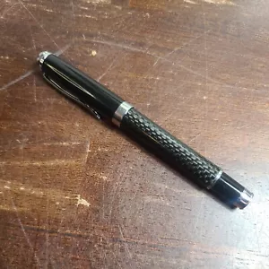 Skagen Black/brown Basket Weave Barrel Chrome Trim Ballpoint Pen - Picture 1 of 7