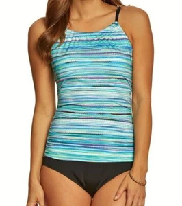JANTZEN Mayan Reef High Neck Striped Tummy Control 1pc Swim Suit NEW Womens 10 - Picture 1 of 7