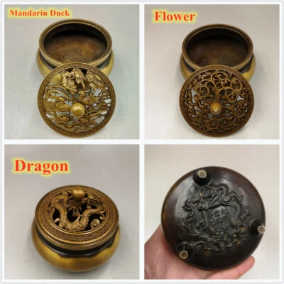 Quemador de incienso de dragón de latón mandarina flor de pato incensario plato adornos Foto 1 de 4