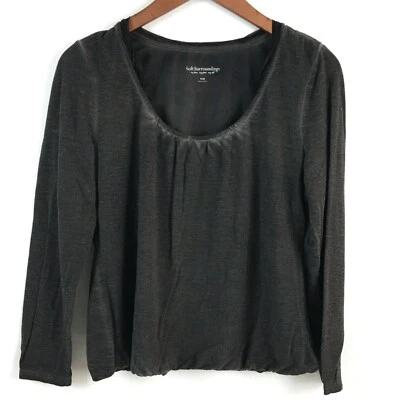 Top Soft Surroundings pequeño gris manga larga cuello redondo forro de malla elástico Foto 1 de 4