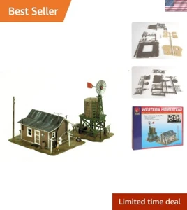 Easy Build Western Homestead HO Scale Model Train Kit - House & Figures Included - Picture 1 of 6