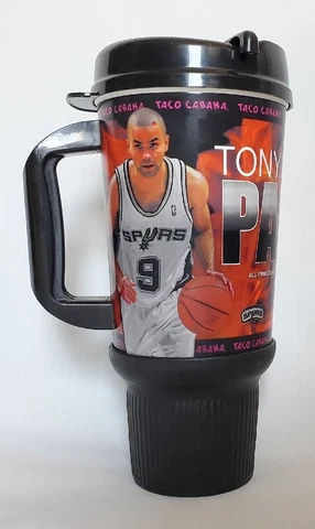 Spurs Tony Parker Mug With Lid Taco Cabana NBA Black Whirley Cover