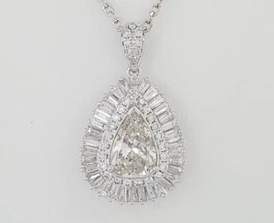 Vintage Pear Baguette & Round Diamond Ballerina Necklace 18K White Gold 6 ct - Picture 1 of 7