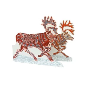 Reindeer Pair Sculptural Judy Lumley Greetings Card  Lino Cut Designs + env - Picture 1 of 1