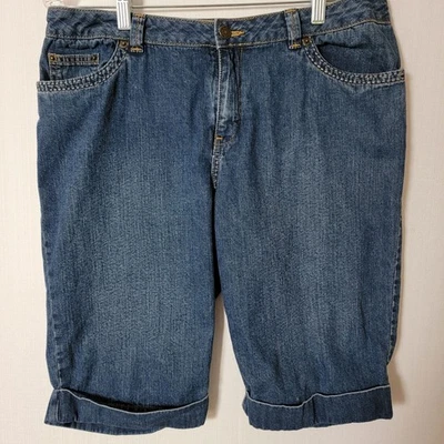 Liz & Co Mujer Capris Talla 12 Azul Denim Puños Enrollados 100% Algodón Ropa de Vacaciones Foto 1 de 4