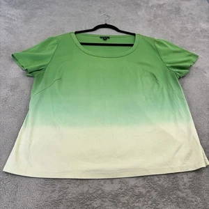 Lafayette 148 Shirt Womens 1X Green Ombre Short Sleeve Scoop Neck Cotton Casual - Picture 1 of 18