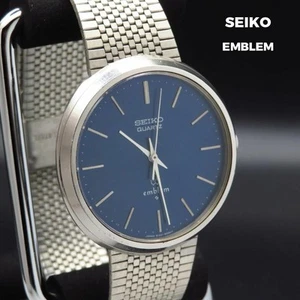 Orologio da polso vintage SEIKO emblema, quadrante rotondo, quadrante blu, dal Giappone - Foto 1 di 6