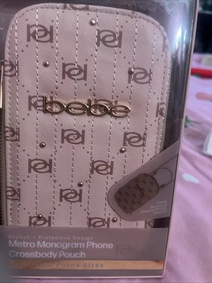 Bebe tan color Monogram City Lights Phone Crossbody Pouch Vegan Leather New - Image 1 of 4