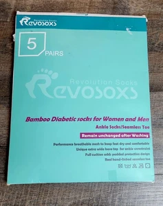 Calcetines para diabéticos tobillo sin ataduras de bambú Revosoxs punta sin costuras negros 5 pares - Imagen 1 de 4