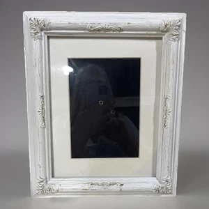 White Wooden Picture Photo Frame 10x12” For 5x7” Matted Shabby Chic Ornate VTG - Picture 1 of 10
