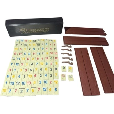 Vintage Rummy Game W/Black Case, 104 Tiles, Plastic Boards, Holders Taiwan *READ - Image 1 of 4