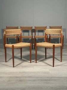 Set of 6 Danish Teak & Papercord Dining Chairs - Picture 1 of 15