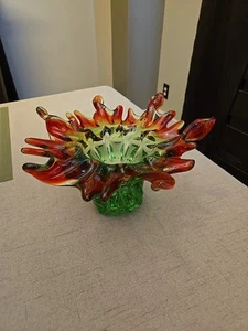 Vintage Medium Italian Murano Sommerso Art Glass Sculpted 10x6” Bowl - Picture 1 of 14
