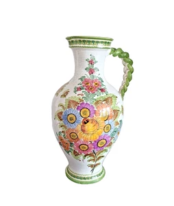 Vaso da terra dipinto a mano con manico intrecciato maiolica italiana altezza 65 cm XL - Foto 1 di 9