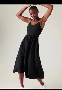 Athleta Elation Hybrid-Kleid mit V-Ausschnitt Damen Gr. S schwarz 601546 Midi UPF 50+ - Bild 1 von 9