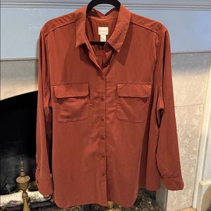 Chico’s Marrón Manga Larga Modal Botón Delantero Top Talla XL - Imagen 1 de 5