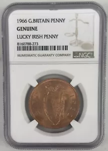 1966 G.BRITAIN PENNY GENUINE LUCKY IRISH PENNY - Picture 1 of 2
