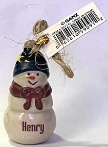 HENRY Personalized Stoneware SNOWMAN Ornament 2" x 1” GANZ NWT - Picture 1 of 3