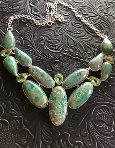 Collana Artigianale Southwest Savia Verde Ciottoli Crisocolla Molte Pietre 18" - Foto 1 di 4