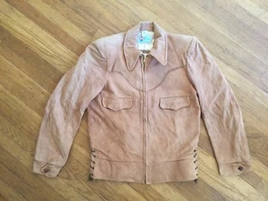 Vtg Deadstock Levi Suede Leather Sherpa Zipper Jacket Cowboy Western Wear 36 38 - Picture 1 of 12