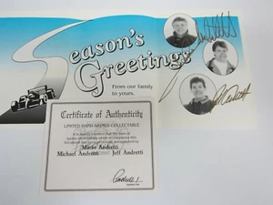 RARA Tarjeta de Navidad de la Familia Andretti FIRMADA AUTOMÁTICAMENTE Mario John Michael ¡con Certificado de Autenticidad!¡! - Imagen 1 de 2
