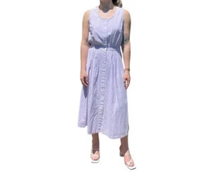 Vintage 1990s Lavender Purple Checkered Gingham Cottagecore Maxi Dress Sz M - Picture 1 of 8