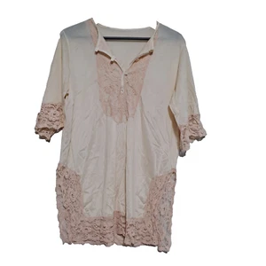 Vintage Lingerie Woman Medium Gown Coquette Lace Sheer Peach Boudoir Bedroom - Picture 1 of 10