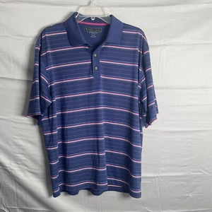 Pebble Beach Mens Polo Shirt L Blue Pink Striped Short Sleeve Performance Golf - Picture 1 of 7