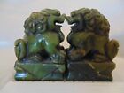 Antique Carved Green Jade Foo Dog Lions 3.75” Figures Statue Sculpture Book Set